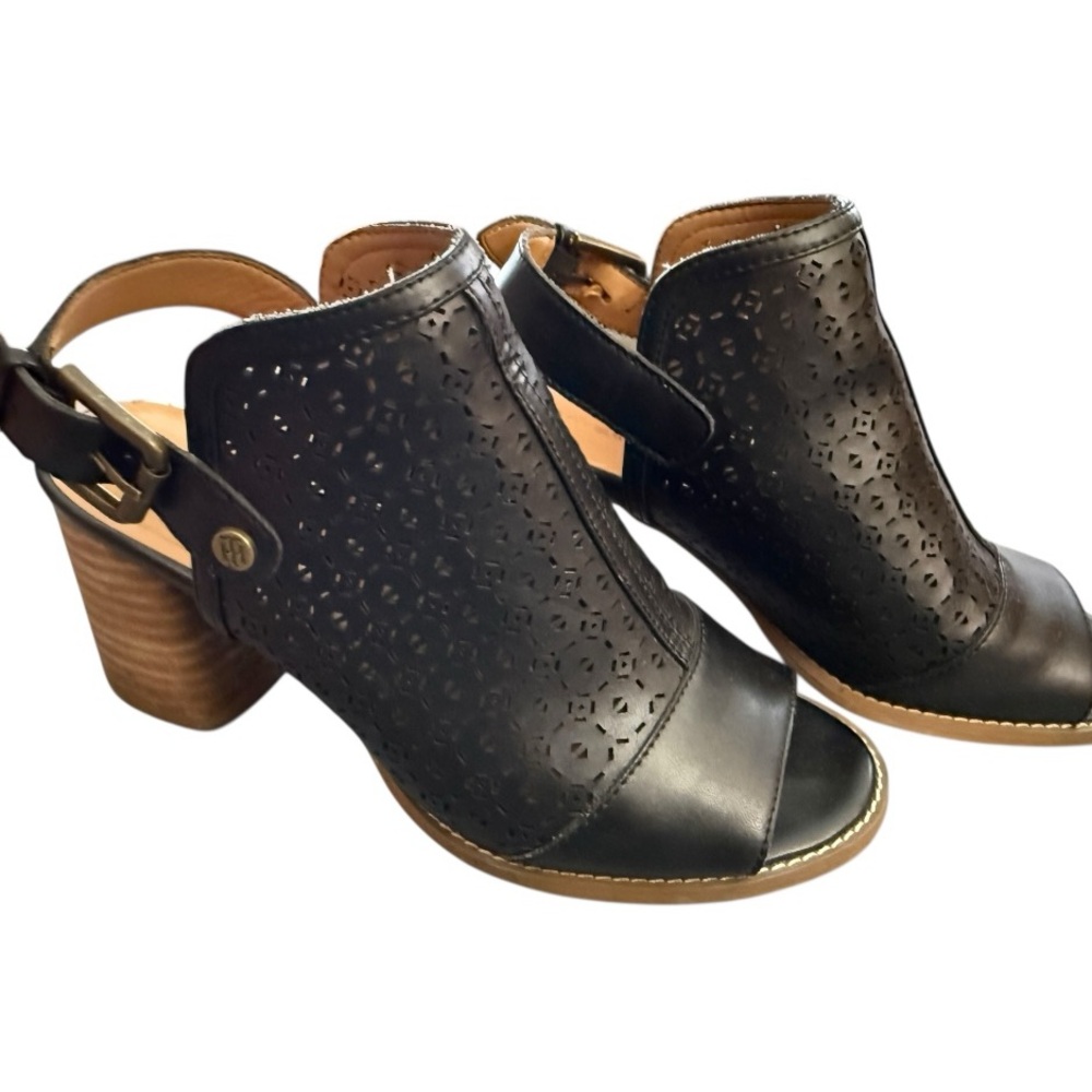 Tommy Hilfiger Women's True Leather Peep Toe Slingback Mules, Size 7M, Black